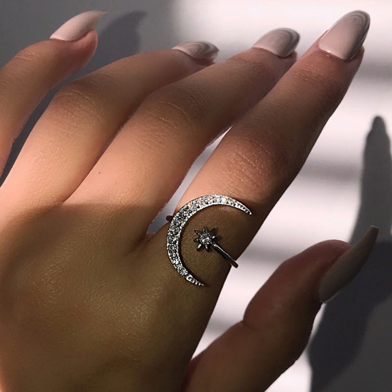 Adjustable Ethnic Star and Moon Ring for Fashion