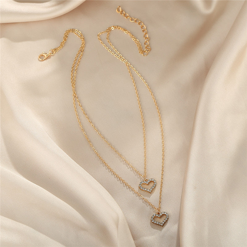 Gold Diamond Love Double-Layer Necklace for Women