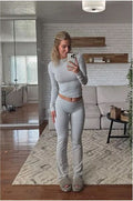 Conjunto Retro de Dos Piezas para Mujer de Moda Otoñal