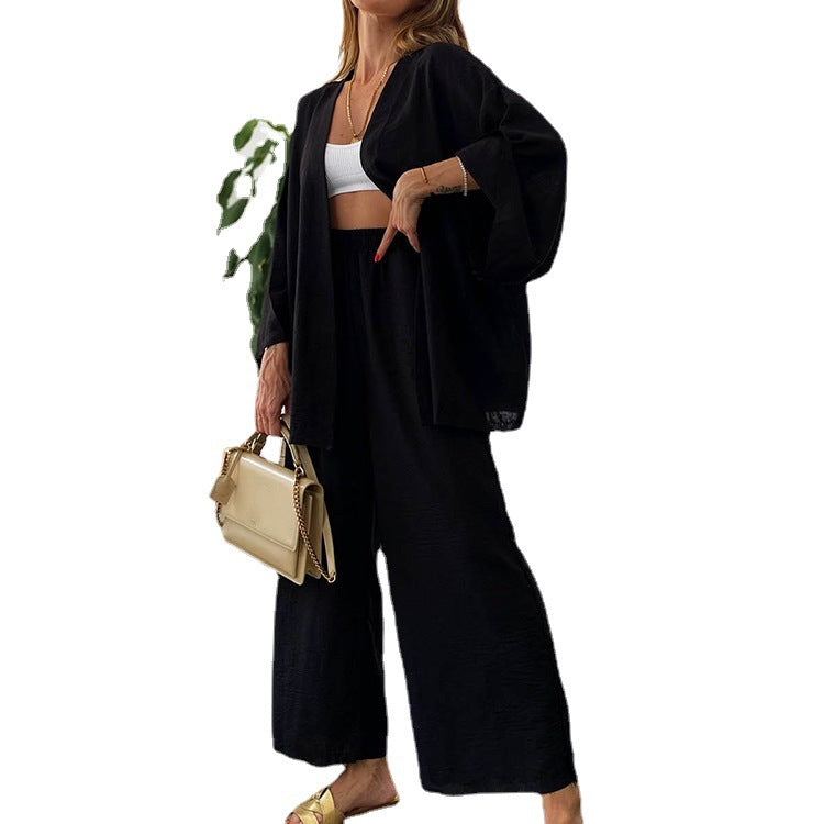 2026 Cotton Linen Cardigan & Wide Leg Pants Set