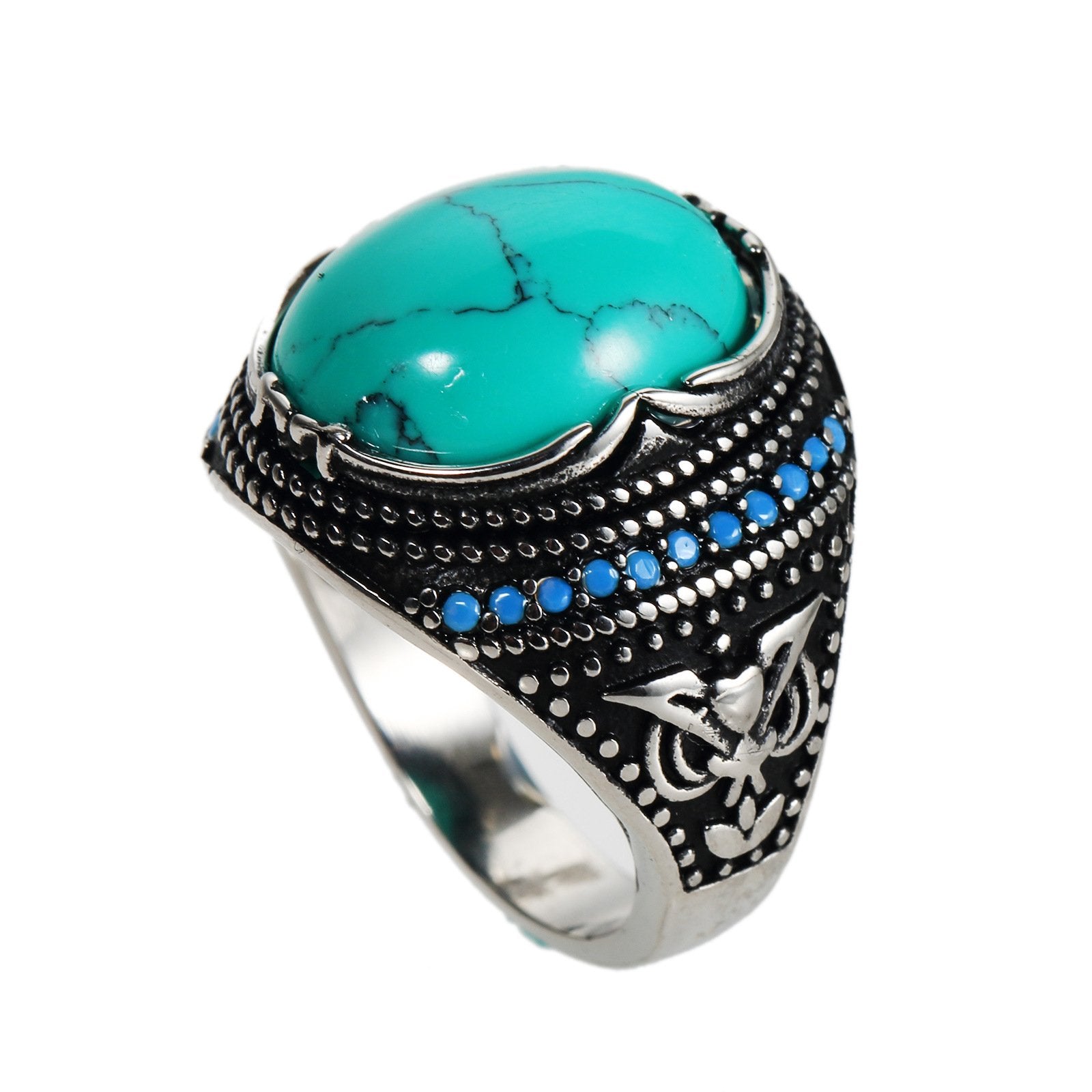 Textured Titanium Steel Turquoise Ring for Men