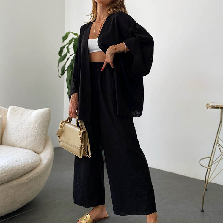 2026 Cotton Linen Cardigan & Wide Leg Pants Set