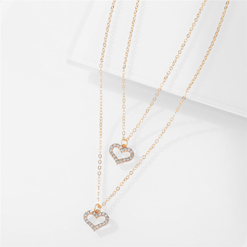 Gold Diamond Love Double-Layer Necklace for Women