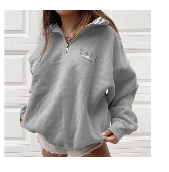 Ladies Casual Stand-Collar Loose Sweatshirt