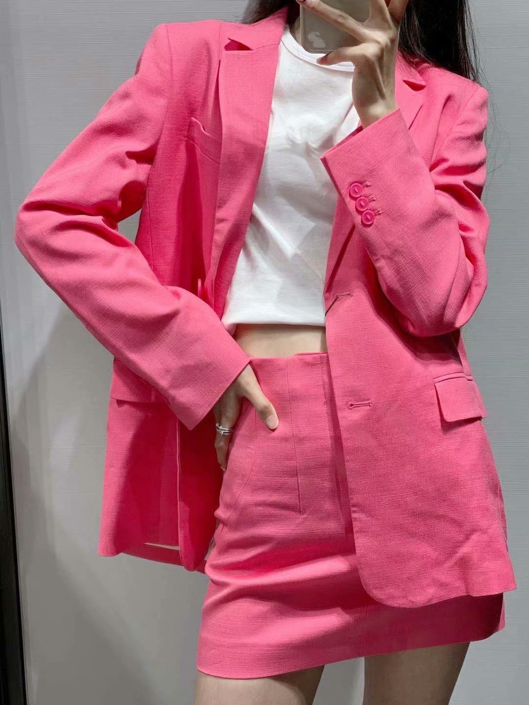 European American Pocket-Decorated Suit Jacket & Skirt