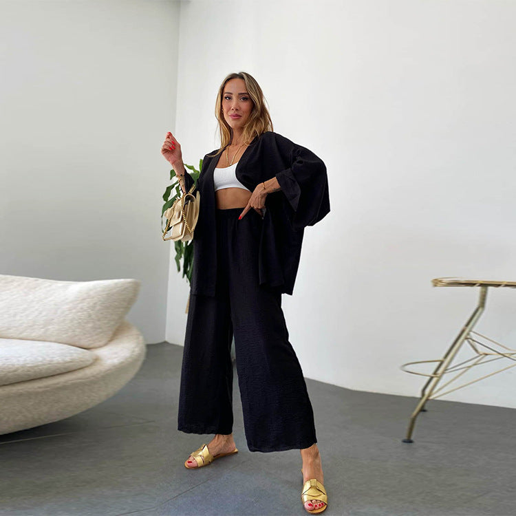 2026 Cotton Linen Cardigan & Wide Leg Pants Set