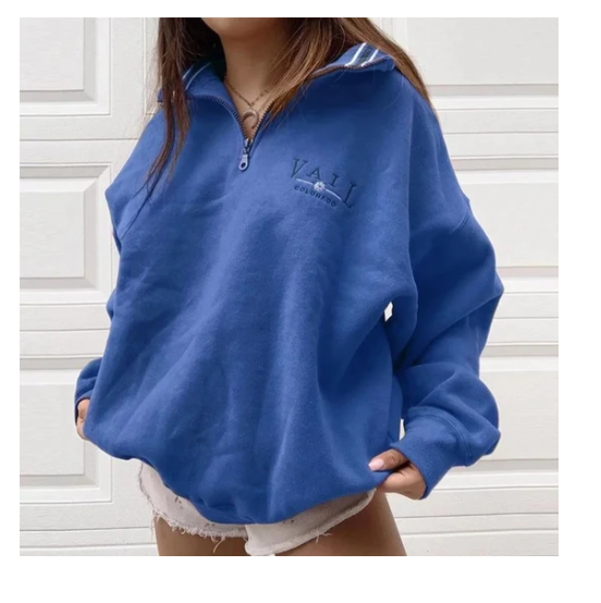 Ladies Casual Stand-Collar Loose Sweatshirt