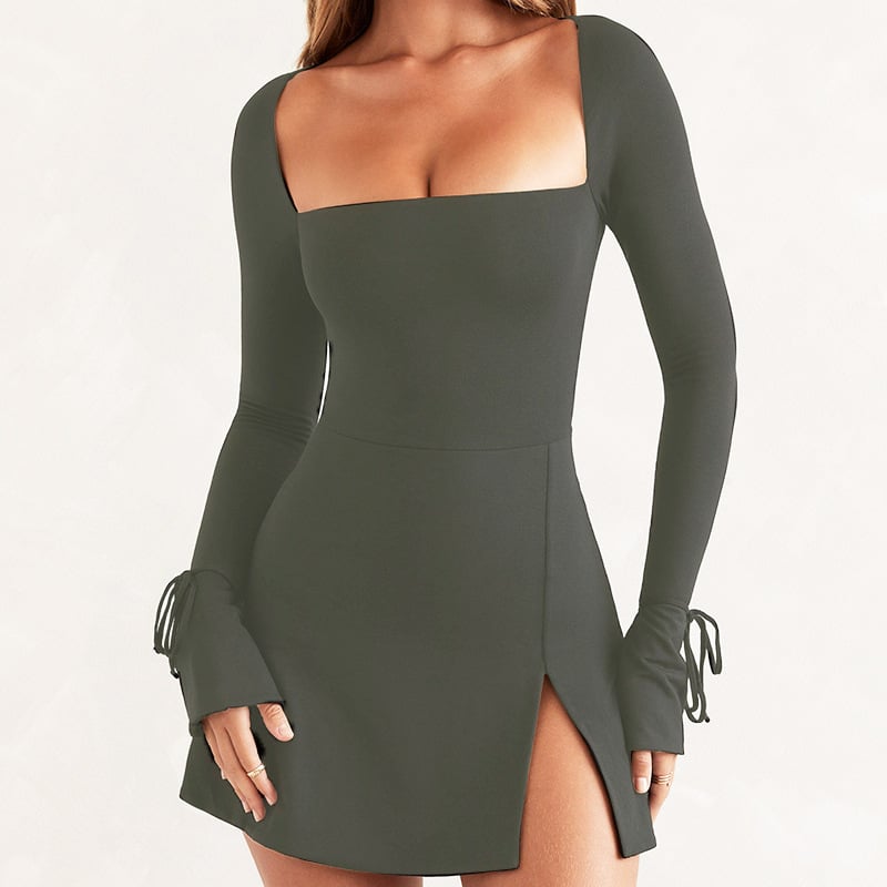 Slim Fit Wrap Dress with Hip Split Design