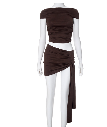 Sexy Crop Top and Draped Mini Skirt Set for Women