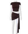 Sexy Crop Top and Draped Mini Skirt Set for Women